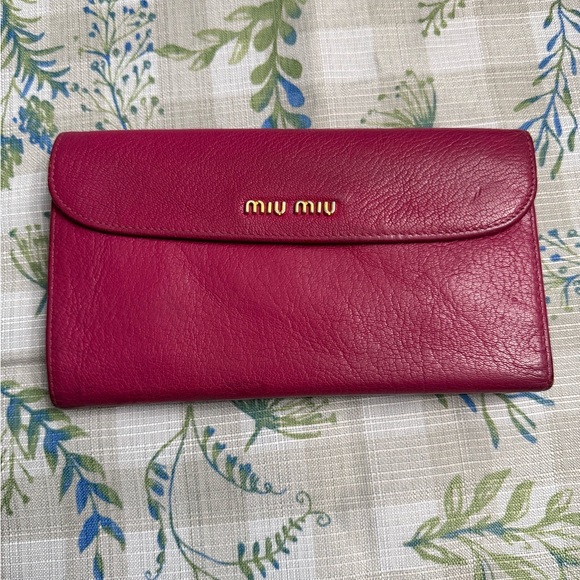 Miu Miu Handbags - Miu Miu Fuchsia Leather Long Flap Wallet with Gold Logo